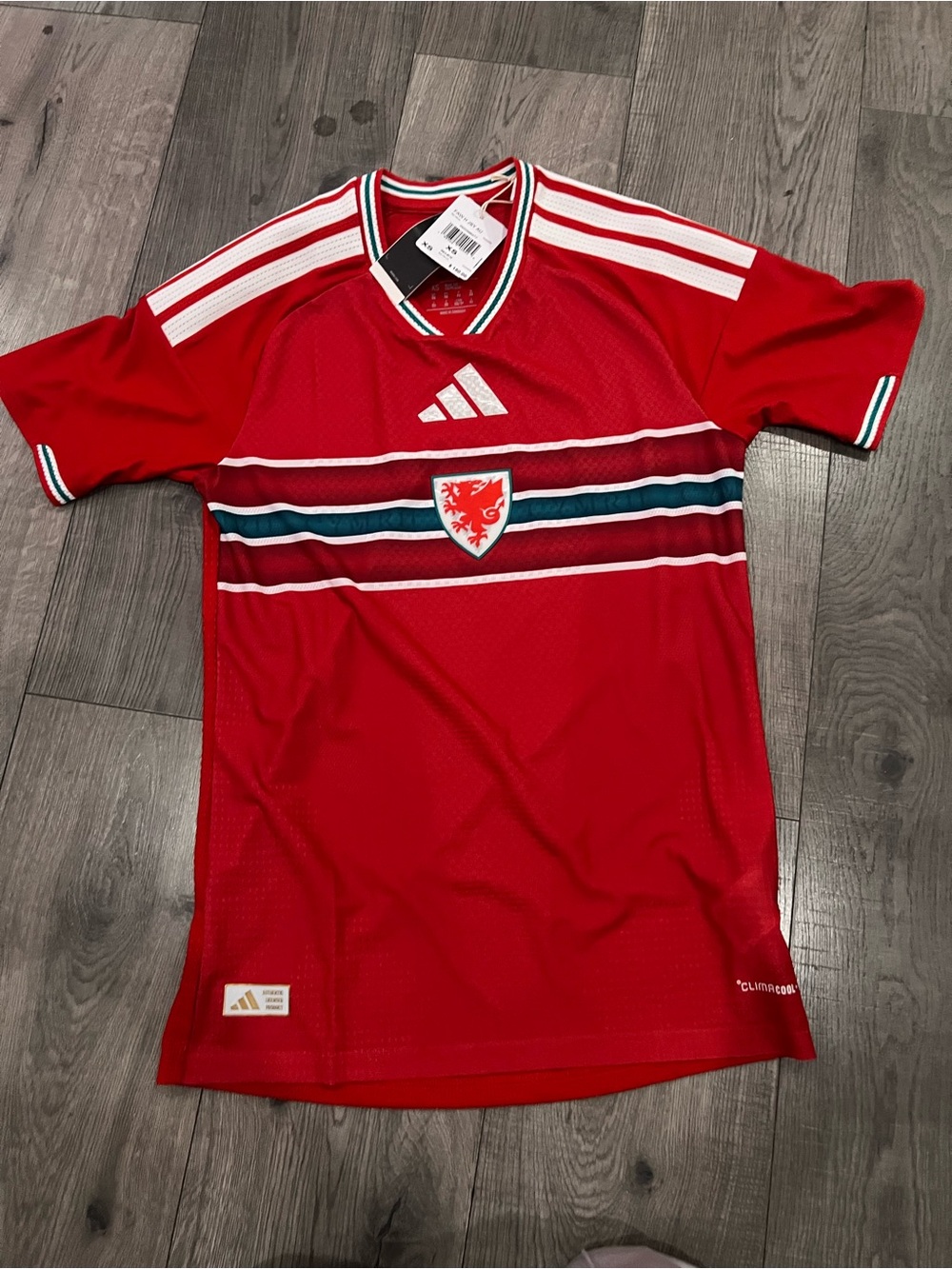 adidas Red Men's Short-Sleeve Soccer Jersey with White & Teal Accents